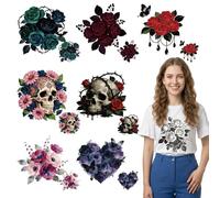 SUPERDANT 16PCS Papier Transfert Textile Thermocollant Style Gothique Fleurs Autocollant Transfert Thermique Patch Pressage Chaud Applique Décoration DIY pour Vêtements T Shirts Coussin