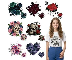 SUPERDANT 16PCS Papier Transfert Textile Thermocollant Style Gothique Fleurs Autocollant Transfert Thermique Patch Pressage Chaud Applique Décoration DIY pour Vêtements T Shirts Coussin