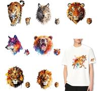 SUPERDANT 16PCS Transfert Textile Thermocollant Coloré Bêtes Féroces Autocollants Transfert Chaleur Lions Tigres Patchs Pressage Chaud Appliqué Décoration DIY pour Vêtements T Shirts Coussin