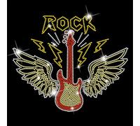 SUPERDANT 1Pc Ailes De Guitare Patch Strass Thermocollant Transfert Rock Appliqué Bling Rectangle Pour T Shirts Vêtements Veste Manteau Sweat À Capuche Art Artisanat DIY Cadeau 32x23.8 cm