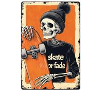 SUPERDANT 1Pcs 30x20cm Panneau Métallique Skateboard Crâne En Étain Rectangulaire Art Mural En Fer Prépercé Plaque Colorée Pour Décor De Chambre Véranda Barre Homme Cave Garage Coloré