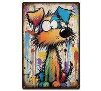 SUPERDANT 1Pcs Graffiti Cartoon Dog Tin Sign 30x20cm Colorful Iron Wall Plaque Pre-Drilled Rounded Edge Funny Animal Metal Art for Bathroom Man Cave Bedroom Porch