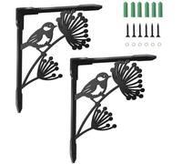 SUPERDANT 2 Equerre Etagere Murale pour Étagères en Forme de L Support d'Étagère Murale Lourd en Fer 21x17.2x0.4cm pour Bibliothèques et Étagères de Cuisine avec Motif Unique Pissenlit et Oiseau Noir