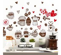 SUPERDANT 2 Feuilles Autocollants Muraux Café Style Minimaliste Décorations Adhésives Cuisine Décollables pour Coin Café Boutique Petit-Déjeuner Appartement Location 39x96 cm