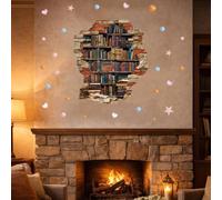 SUPERDANT 2 Panneaux Autocollant Mural Bibliothèque Rétro 60x60 cm Bibliothèque 3D Stickers Muraux Vintage Effet Relief Décor Adhésif Amovible pour Salon Chambre Bureau Coloré
