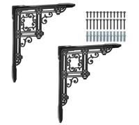 SUPERDANT 2 Pièces Equerre Etagere Murale 21x17 cm Noir Mat Motif Fenêtre Vintage Décoratives Fer Lourdes Équerre Étagère Montage Mural Corniches Rustiques pour Bibliothèque Garage Cuisine Balcon