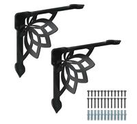 SUPERDANT 2 Pièces Equerre Etagere Murale Lotus 21x17.2cm Supports de Équerre Étagère Robustes Étagères Décoratives Support en Fer Noir Pour Étagères Bibliothèque Cheminée Jardin Cadeau de