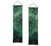 SUPERDANT 2 Pièces Tapisserie Murales Mandala Verte Suspendaison Murale Boho Verticale 51,2x13 Pouces/130x33 cm Art Mural Étroît en Polyester pour Chambre Couloir Antre Masculin Coloré