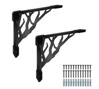 SUPERDANT 2PCS Supports Equerre Etagere Murale à Branches Décoratifs en Fer Noir Robustes pour Équerre Étagère Murale de Cuisine Bibliothèque Cheminée avec Vis pour Mantel de Cheminée Équerres