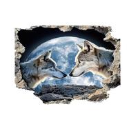 SUPERDANT 3D Wolf Wall Sticker Animals Decals Stickers Moon Break Through the Wall Réaliste Vinyl DIY Art Peel and Stick Decor for Kids Room Living Room Nursery Bedroom Wall Decor