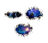 SUPERDANT 3Pcs 3D Espace Stickers Muraux Autocollants Espace Cassé Sticker Mural Autocollant Planète Autocollant Mural Peintures Murales Décor Vinyle DIY Art Autocollants Décoratifs
