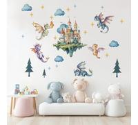 SUPERDANT 3PCS Stickers Muraux en Forme de Dragon Volant Sticker Mural de Château de Dessin Animé Autocollants Muraux pour Chambre Dragon Peintures Murales en Vinyle Autocollants Décoratifs