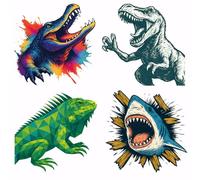 SUPERDANT 4 Pces Transfert Textile Thermocollant Animaux Dinosaures Crocodiles Requins Patch Thermocollant Plastiques pour T-Shirts Sacs Toile Vestes Coussin DIY 25x25cm