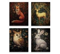 SUPERDANT 4 Pcs Poster Mural D'Animaux Affiches D'Art Mural Vintage Affiches Murales Impressions pour Murs Renard Lapin Cerf Hibou Affiches D'Art Tableaux, Posters et Arts Décoratifs