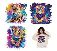 SUPERDANT 4 Pcs Transfert Textile Thermocollant Motif Léopard Lion Tigre Loup Aquarelle Animal Papier Transfert pour Textile de Transfert Lavable pour Vêtements Stickers Tissu Thermocollant