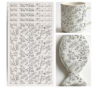 SUPERDANT 4 Pièces Transfert Ceramique Sous Glaçure Motif Branche Végétal pour Céramique Decalcomanie Décorations Émaillage pour Poterie Décalcomanie à Eau Thème Botanique Papier Transfert