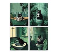 SUPERDANT 4Pcs Affiche Decoration Murale Vintage Représentant un Chat Poster Mural Noir dans une Salle de Bain Illustration Esthétique Tableaux, Posters et Arts Décoratifs