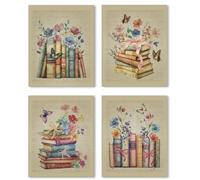 SUPERDANT 4PCS Fleurs Livres et Papillons Affiche Decoration Murale Poster Mural Art Mural Vintage Affiche pour Murs Livres Vintage Tableaux, Posters et Arts Décoratifs