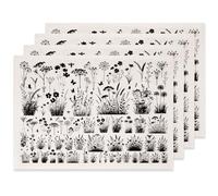 SUPERDANT 4Pcs Grand Format Décalcomanie Céramique Papier Transfert Céramique Sous Glaçure Fleurs Prairies Herbes Plantes Noir pour Tasses Assiettes Vases Argile Atelier Poterie Usage Main Vase