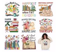 SUPERDANT 4Pcs Livres Fleurs Transfert Textile Thermocollant de Chaleur Lecture Citations Patch Thermocollant Autocollants Papier de Transfert de Chaleur Lavable Retour à L'École Patchs de Transfert