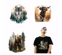 SUPERDANT 4PCS Thèmes de Chasse Transfert Textile Thermocollant Forêt Loup Ours Autocollants de Transfert de Chaleur Chien Canard Patch Thermocollant Décoration Applique
