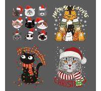 SUPERDANT 4Pcs Transfert Textile Thermocollant Chat de Noël avec Chapeau du Père Noël Décorations Lavables Patch Thermocollant pour Vêtements T-Shirts DIY Appliques Patchs de Transfert