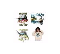 SUPERDANT 4PCS Wish I Was Fishin Transfert Textile Thermocollant pour Vêtements Coloré Thème de Pêche Patch Thermocollant de Chaleur Fer Sur Patchs DIY Vêtements Drôle Patchs de Transfert