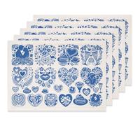 SUPERDANT 5 Feuilles 52x37cm Transfert Ceramique Sous Glaçure Cœur Bleu Papier Decalcomanie de Poterie Pour Tasses Vases Assiettes Lavable Lave Vaisselle Bleu