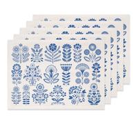 SUPERDANT 5 Feuilles de Papier Decalcomanie de Transfert Ceramique Fleurs d'Art Populaire Bleu Papier Céramiques pour Tasses Assiettes Vases Débutant Argile Porcelaine 52x37cm