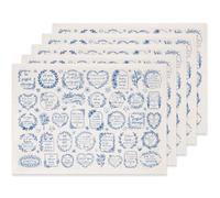 SUPERDANT 5 Pièces Versets Papier Decalcomanie Écritures Transfert Ceramique Sous Glaçure 52x37cm Coulissant Bleu Script pour Assiettes Faites Main Four 800 1220°C Application Facile pour Tasse Café