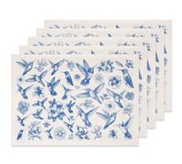 SUPERDANT 5PCS Papier de Transfert Sous Glaçure Colibris et Fleurs pour Céramique Porcelaine, Décalcomanies pour Poterie Émaillage Bleu avec Motifs d'Oiseaux