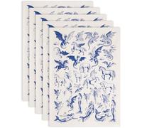 SUPERDANT 5PCS Transfert Ceramique Bleu Papier Decalcomanie Dragons Occidentaux Licornes Sirènes Fées Créatures Magiques pour Poterie Autocollants DIY Papier Transfert Eau pour Art Porcelaine 52x37cm