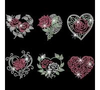 SUPERDANT 6 Motifs Cœur en Rose Strass Thermocollant Décalcomanies Cristaux ThermoCollants pour Décoration Vêtements T-Shirts Cadeaux DIY Mariage Fête Patch Thermocollant