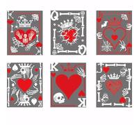 SUPERDANT 6PCS Papier Transfert Textile Thermocollant Squelette Poker Rouge Patch Thermocollant Vetement de Cartes Patch Décalques Pressage Chaud Applique Décorations DIY Vêtements T-Shirts Coussin