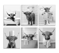 SUPERDANT 6PCS Poster Mural Drôle de Vache des Highlands pour Salle de Bain Impression Sur Papier de Vache des Highlands Affiches Decoration Murale Tableaux, Posters et Arts Décoratifs