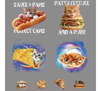 SUPERDANT 8PCS Patchs De Transfert Thermique Hamburger Chat Tacocat Autocollants Transfert Thermique DIY Décalques Amusants Repassables Transferts Thermiques Lavables Papier Amateur De Chat Décoration