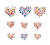 SUPERDANT 9PCS Fleurs Transfert Textile Thermocollant pour Vêtements Cœurs D'Amour Patch Thermocollant de Chaleur Patchs de Transfert pour Vêtements de Bricolage Cœurs de Saint Valentin Papillons