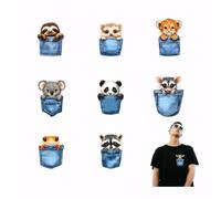 SUPERDANT 9PCS Pocket Animals Transfert Textile Thermocollant Panda Léopard Girafe Transferts Thermocollants Film Plastique Autocollants Ensemble Vêtements Thermocollants Décalcomanies