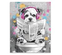 SUPERDANT Affiche Decoration Murale de Chien Sur les Toilettes Poster Mural Impressions de Chiot Vintage Lisant le Journal Tableaux, Posters et Arts Décoratifs