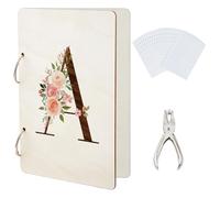 SUPERDANT Album Carte Postale avec Lettre A Classeur de Planification Florale Presentoir Carte Postale D'Anniversaire Couverture en Bois avec Perforation et 20 pochette Intérieure Rangement Photo