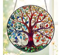 SUPERDANT Arbre de Vie en Verre Attrape Soleil 1 Pièce Décor Fenêtre Rond Prisme Lumière Arc en Ciel Art Verre Suspendu Décoration Maison Coloré 20cm 8 inch