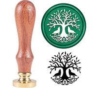 SUPERDANT Arbre de Vie Sceau de Cire Tampon 2 Loup Hurlant sous l'arbre Tampon de Cire 30mm Tampons à Cacheter avec Tête en Laiton Amovible Manche