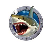 SUPERDANT Autocollant Mural 3D Shake en Forme de Hublot avec Requin - Décoration Murale en Forme D'Animal Sauvage - Autocollant Mural en Vinyle pour Enfants, Salle de Bain, Toilettes