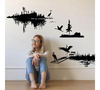 SUPERDANT Autocollant Mural Colorés Autocollant Mural Stickers Muraux Peintures Murales Phare Coucher de Soleil Brosse Oiseaux de Mer Autocollant Décoratif Amovible Décor Art Maison