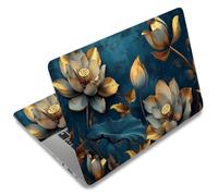 SUPERDANT Autocollant pour Ordinateur Portable avec Fond Bleu Lotus Fleur en Feuille d'Or Stickers PVC Décoratifs Défense Contre Poussière Artistique 12" 13" 13.3" 14" 15" 15.4" 15.6" Décoration