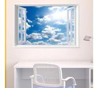SUPERDANT Autocollants Muraux 3D Fenêtre avec Vue Ciel pour Chambre Salon Salle De Classe Décoration Murale Adhésive Amovible Imperméable 96x60cm