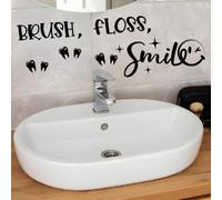 SUPERDANT Autocollants Muraux en Vinyle Noir avec Citation Humoristique « Brosse à Dents et Sourire » pour Salle de Bain Décoration Artistique pour Maison Appartement Chambre Douche Dortoir