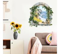 SUPERDANT Autocollants Muraux Fenêtre Cintrée avec Vue sur la Mer Autocollants Muraux Autoadhésifs Patchwork Imperméables Art Murail Décollable à Coller pour Maison Salon Chambre Appartement 96x60cm