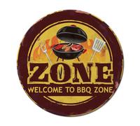 SUPERDANT Barbecue Zone Plaque Metal Vintage Welcome To BBQ Zone Plaque Murale Decorative pour Buffet Café Pubs Club Hôtel Camping Panneau Decoratif Exterieur Metal 27x27CM