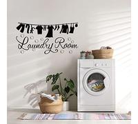 SUPERDANT Blanchisserie Libre-Service Ouverte 24 heures Lettrage Stickers Muraux Vinyle Sticker Mural Art Mural pour Blanchisserie en Libre-Service Machine à Laver Sèche-Linge Salle de Lavage Noir